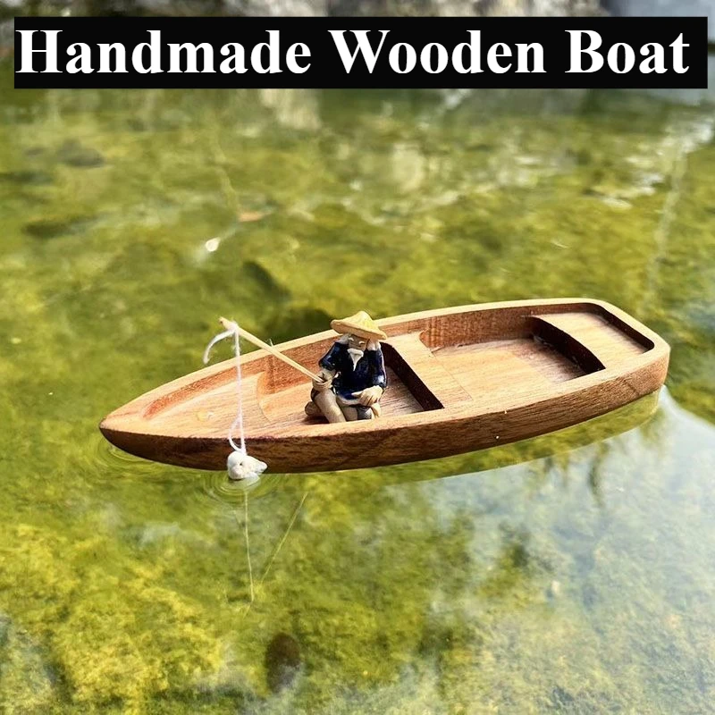 Handmade Wooden Boat Mini Floa - Aquarium Fish Cartoon 评论和价格